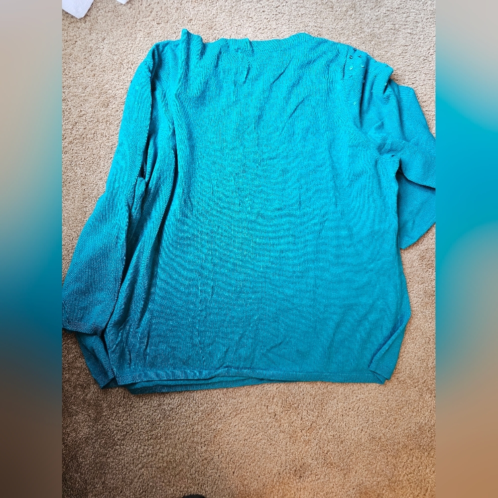 Ruby Rd Turquoise Sequin Knit Blouse - image 4